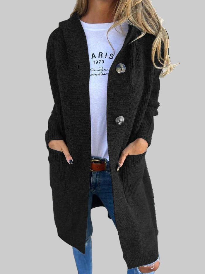 Yasmine – Lang strikket cardigan med hætte
