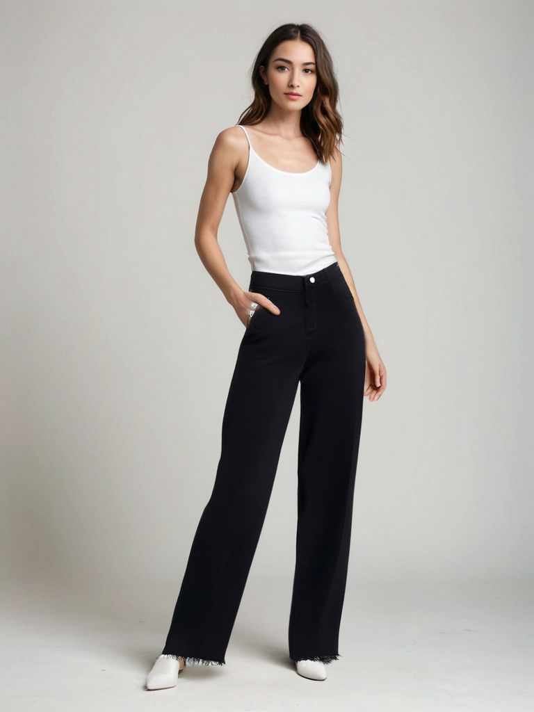 Mette | Elegant Sorte Jeans med Rå Finish