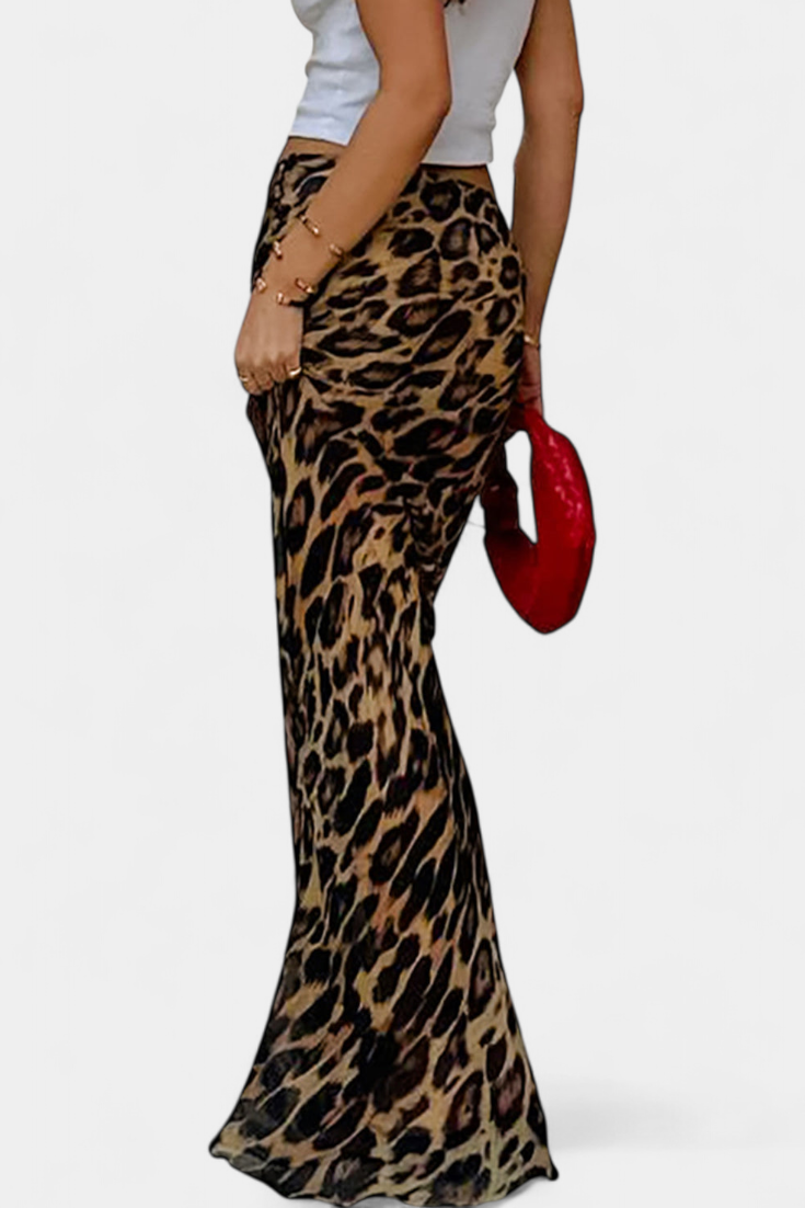 Elena - Maxi Slank Kjole med Leopardprint