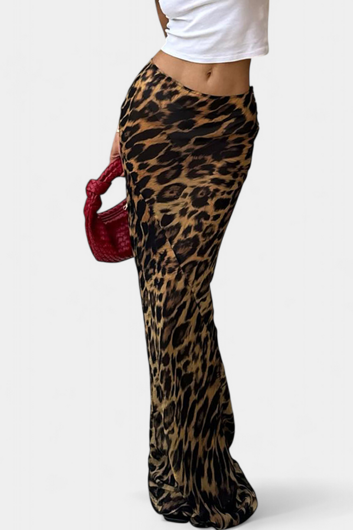 Elena - Maxi Slank Kjole med Leopardprint