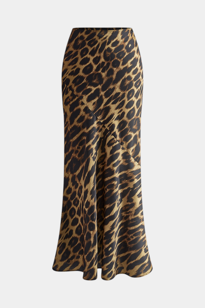 Elena - Maxi Slank Kjole med Leopardprint