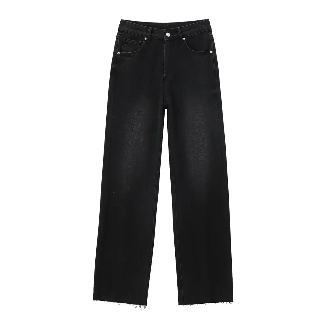 Mette | Elegant Sorte Jeans med Rå Finish