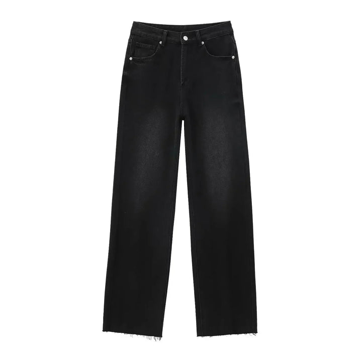 Mette | Elegant Sorte Jeans med Rå Finish