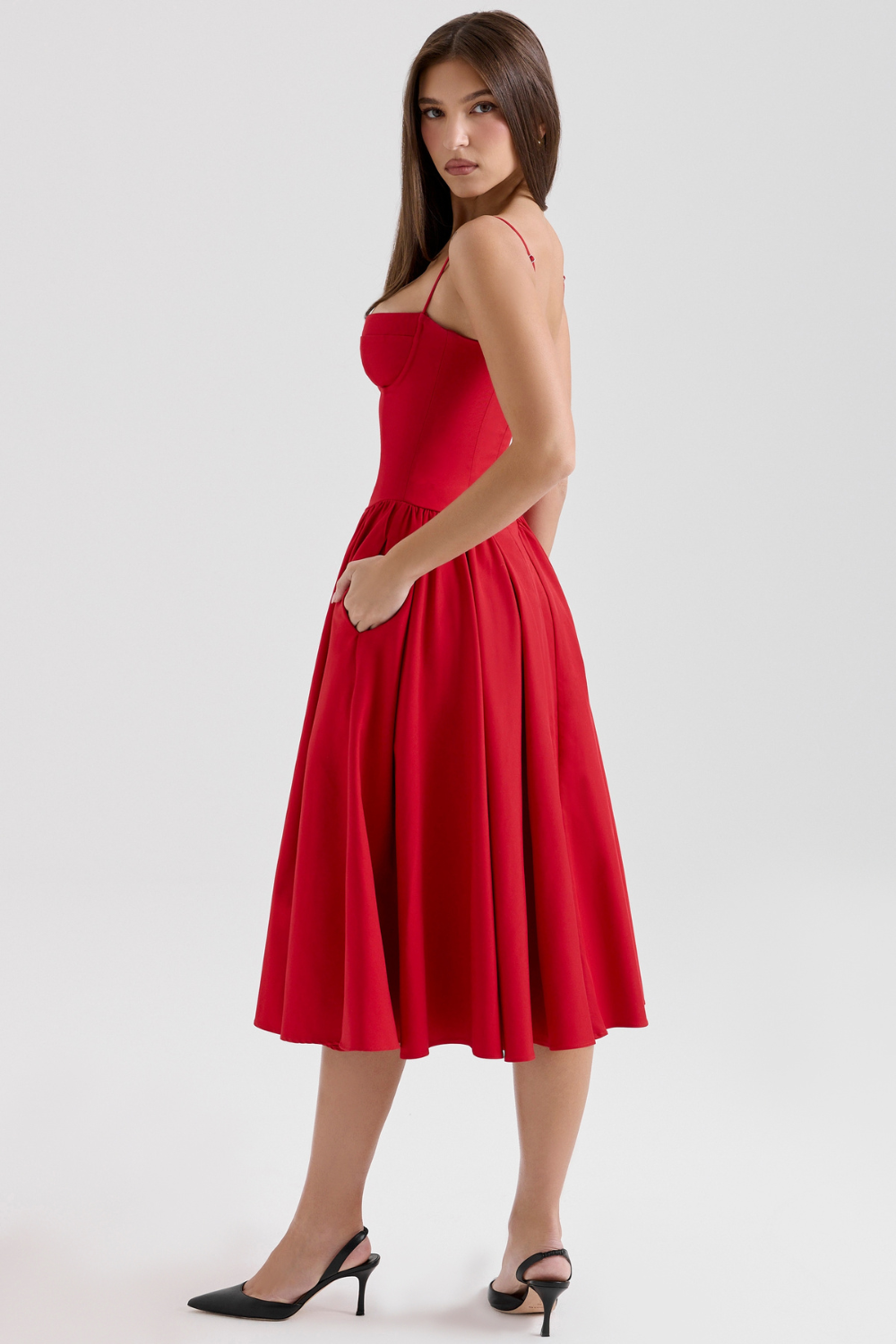 Solène – Corset Twill Midi-kjole