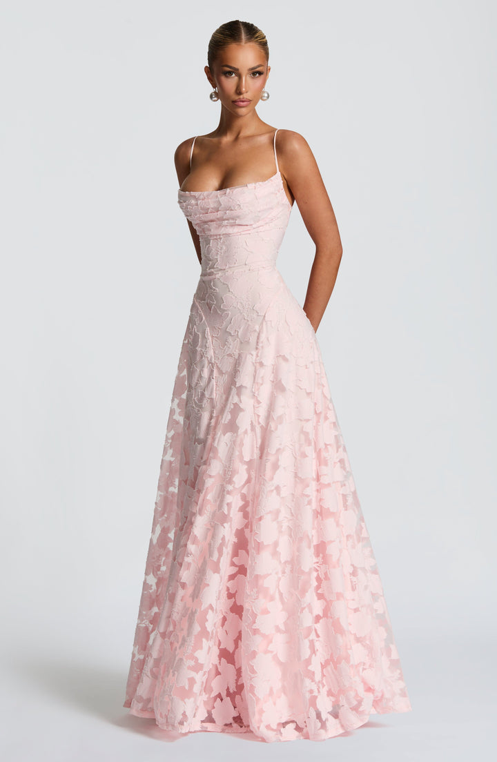 Francisa – Elegant blondekorset maxikjole