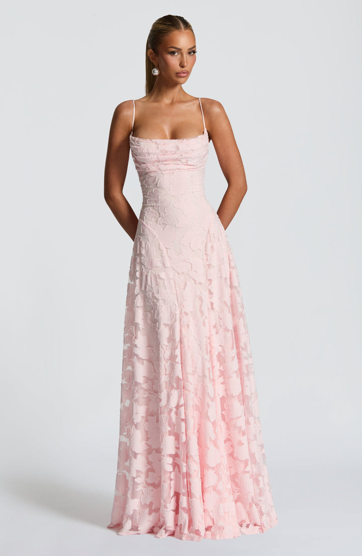 Francisa – Elegant blondekorset maxikjole