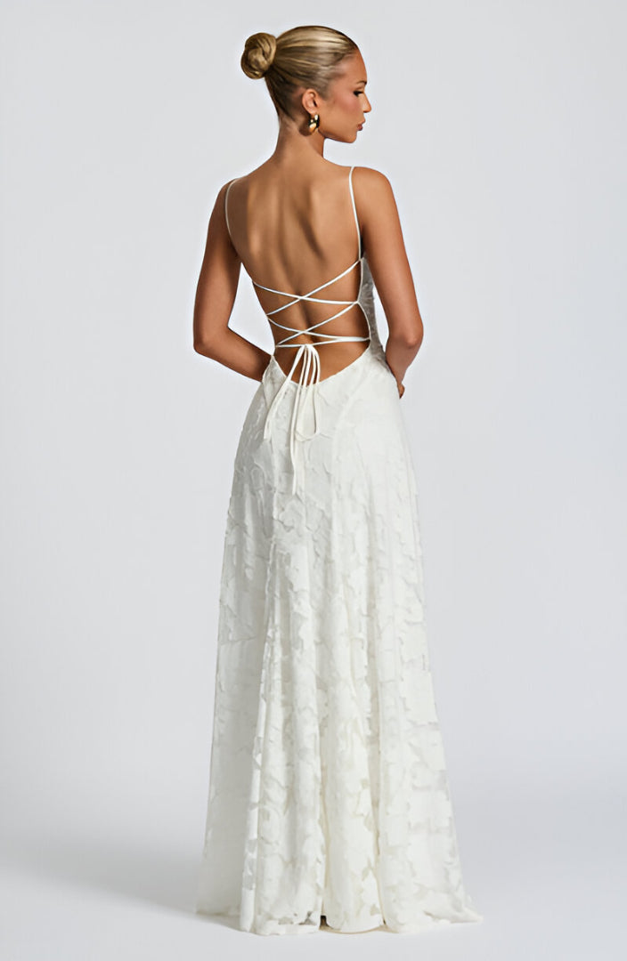 Francisa – Elegant blondekorset maxikjole