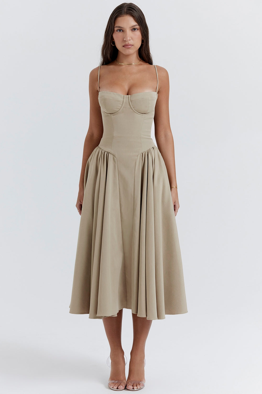 Solène – Corset Twill Midi-kjole