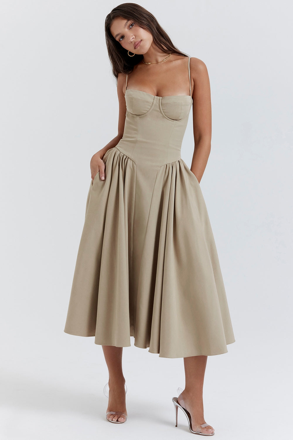 Solène – Corset Twill Midi-kjole