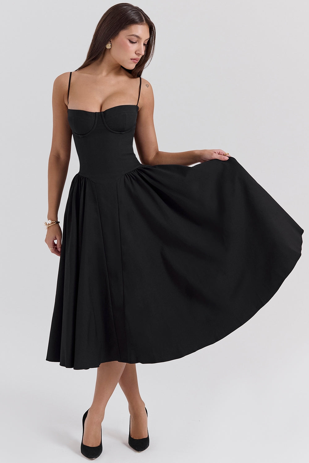 Solène – Corset Twill Midi-kjole
