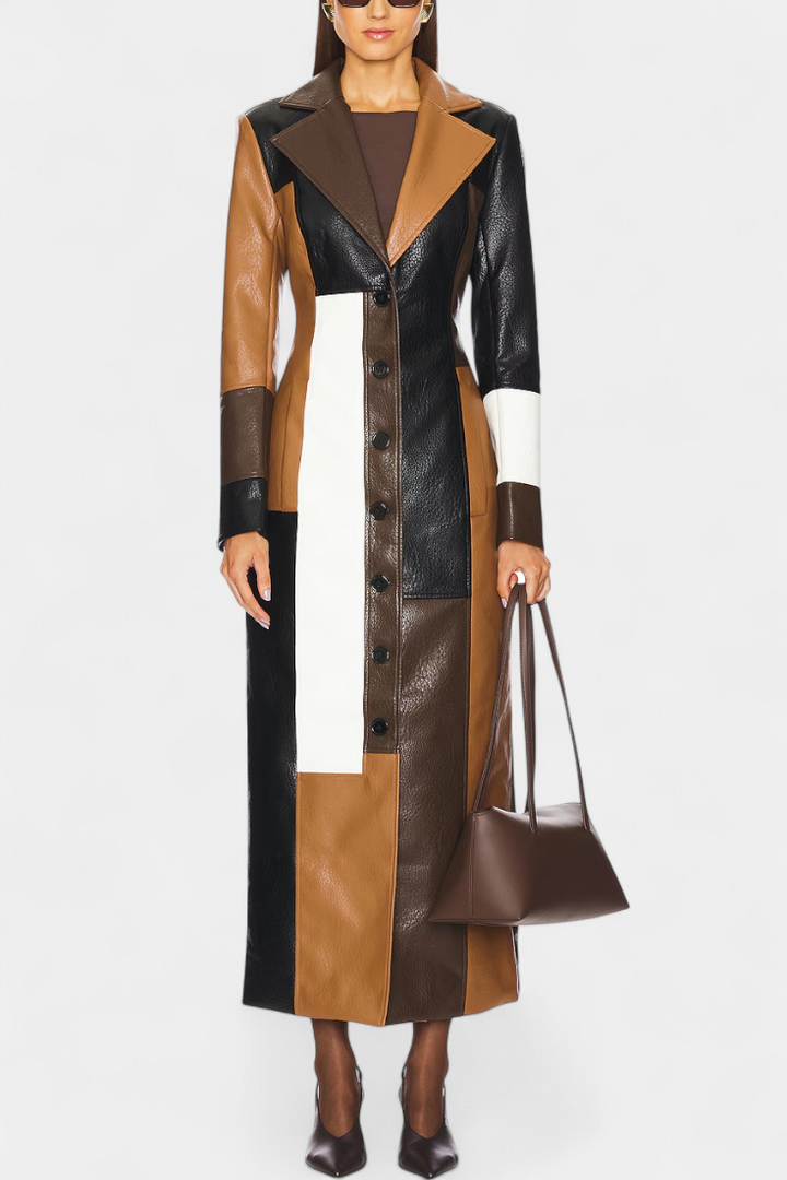 Norelle - Abrigo Trench af læder med patchwork
