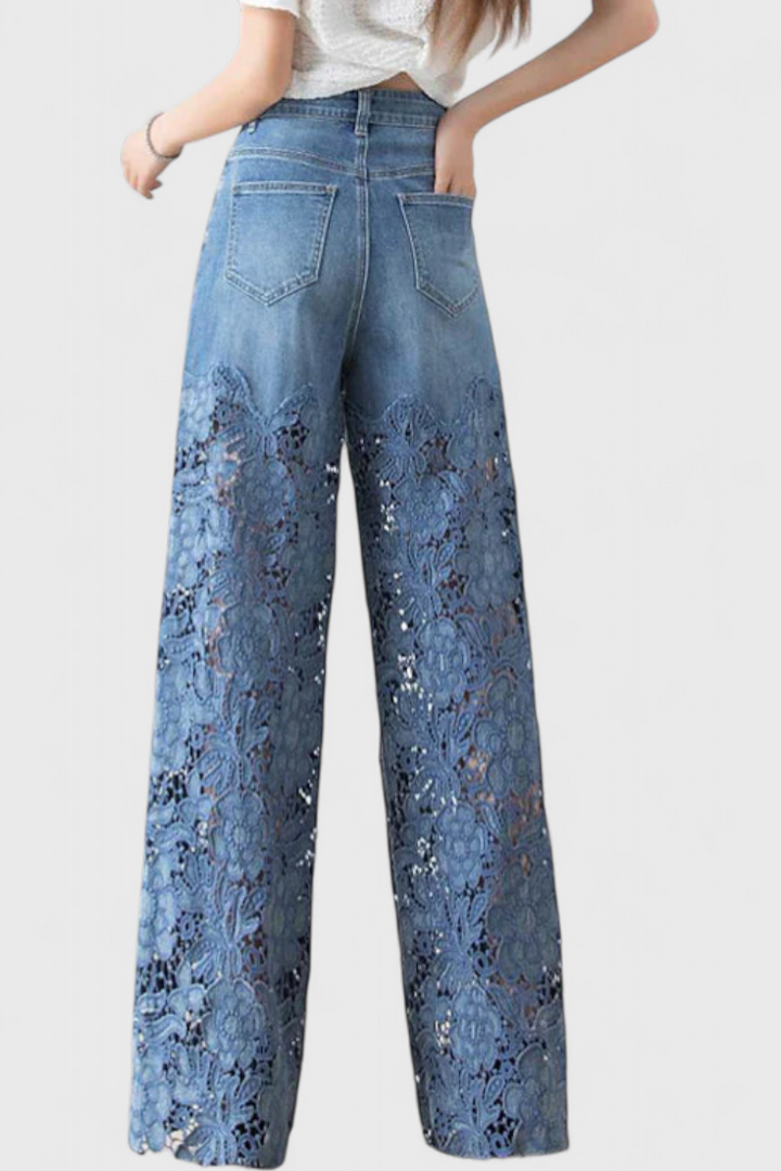 Jasiel - Palazzo Bukser i Blonde Denim med Blomstret Broderi