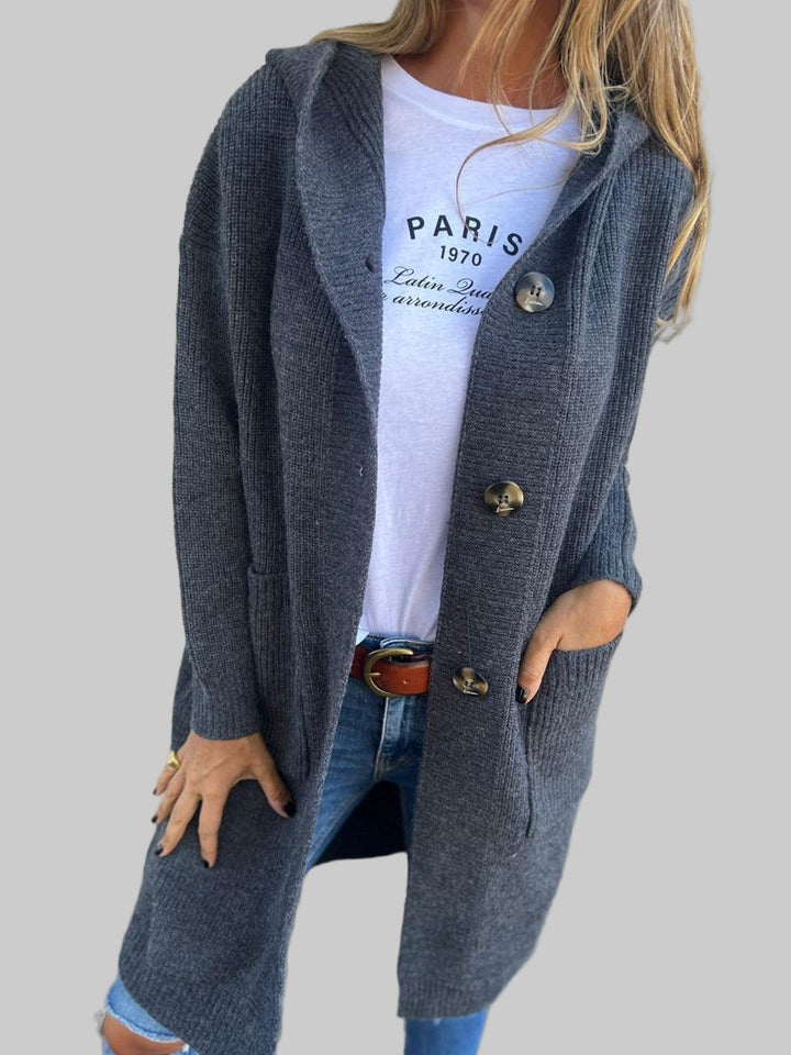Yasmine – Lang strikket cardigan med hætte
