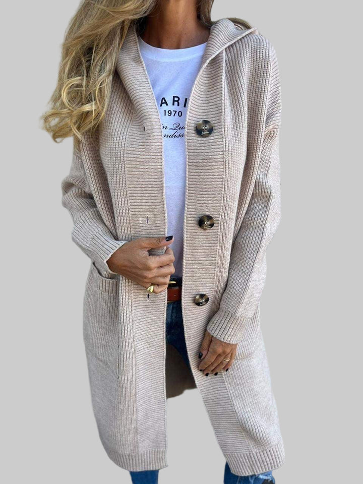 Yasmine – Lang strikket cardigan med hætte